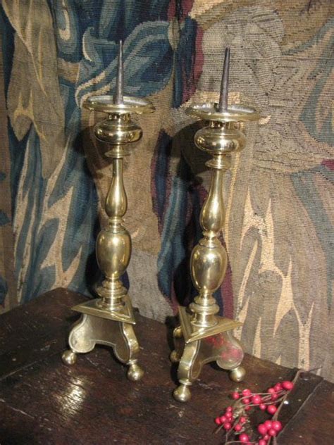 A Pair Of 17th Century Dutch Brass Pricket Candlesticks Early Metalware