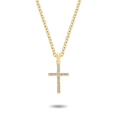 18K Yellow Gold Claw Set Diamond Cross Pendant - Small - Gregory Jewellers