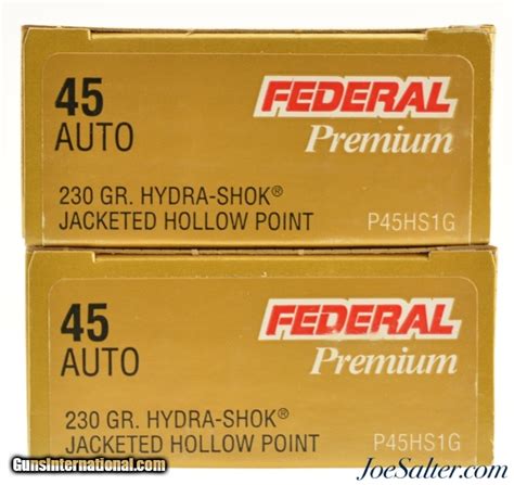 Federal Hydra Shok 45 ACP 230 Grain Jacketed Hollow Point Ammo 100 Rds