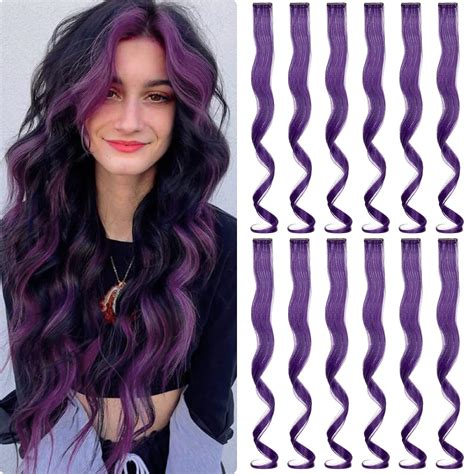 Fanguilar Colored Hair Extensions 12 Pcs 20 Inch Purple