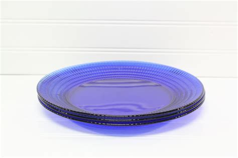 Vintage Cobalt Blue Glass Plates Round Dinner Plates Set Of Made In