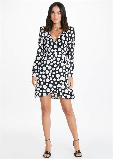 Be Beau Black Spot Wrap Mini Dress Matalan