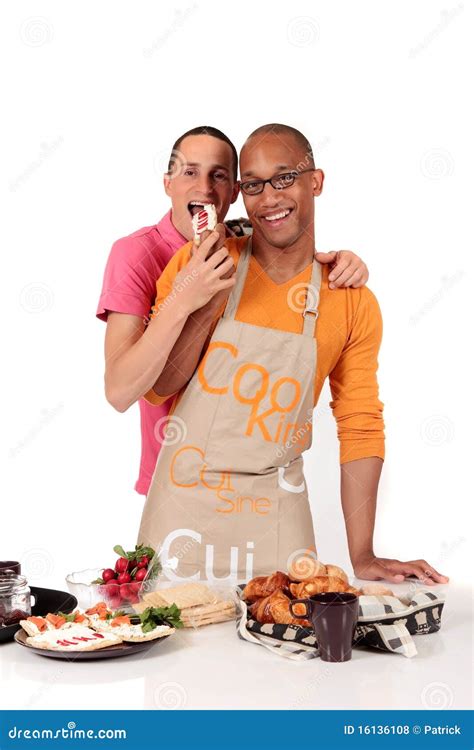 Mixed Ethnicity Gay Couple Kitchen Stock Photo Image Of Lovers