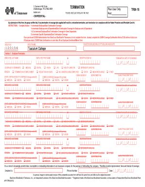 Fillable Online Tusculum Bcbs Termination Form Fill In Tusculum