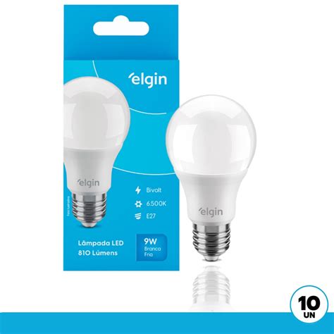 Kit 10 Lâmpada Led Bulbo 9w 6500K Bivolt Branco Frio Elgin Submarino