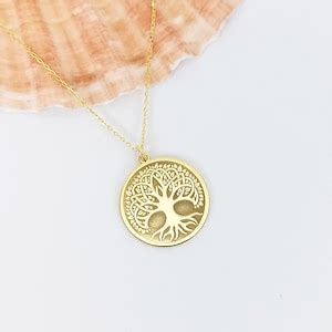 K Solid Gold Tree Of Life Necklace Charm For Women Tree Of Life Disc