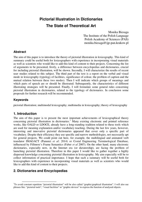 Pdf Pictorial Illustration In Dictionaries The State Of Theoretical Art