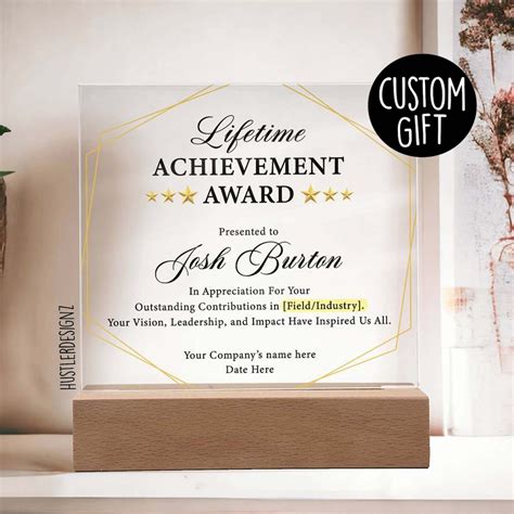 Personalized Lifetime Achievement Award Recognition Acrylic Plaque