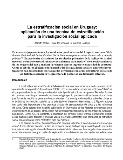 Estratificaci N Social En El Uruguay