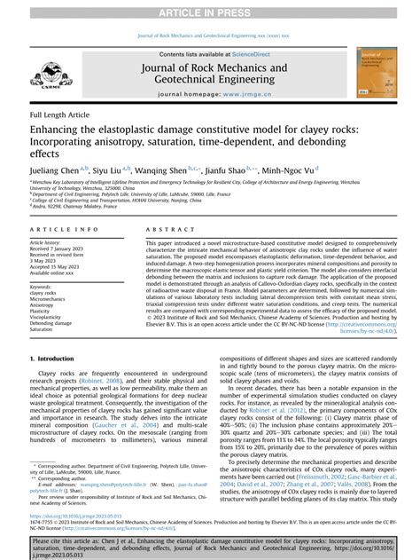 Pdf Enhancing The Elastoplastic Damage Constitutive Model For Clayey Rocks Incorporating