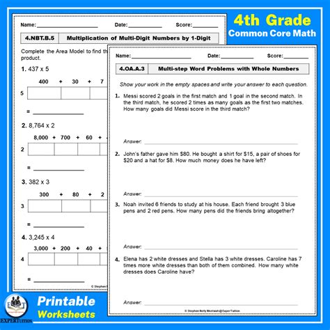 4th Grade Common Core Math Worksheets Common Core Math Assessments