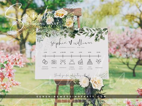 Greenery Wedding Itinerary Sign Template Wedding Timeline Etsy