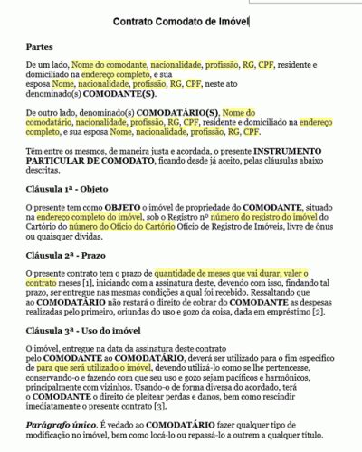 Contrato De Comodato De Freezer Modelo De Documentos Adm Direito