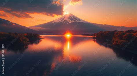 Aerial Panorama Landscape Of Fuji Mountain Iconic And Symbolic