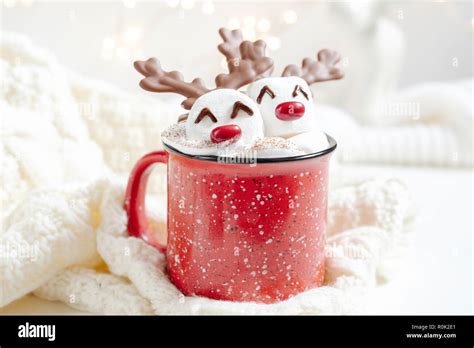 Hot Chocolate With Melted Marshmallow Snowman Stock Photo Alamy