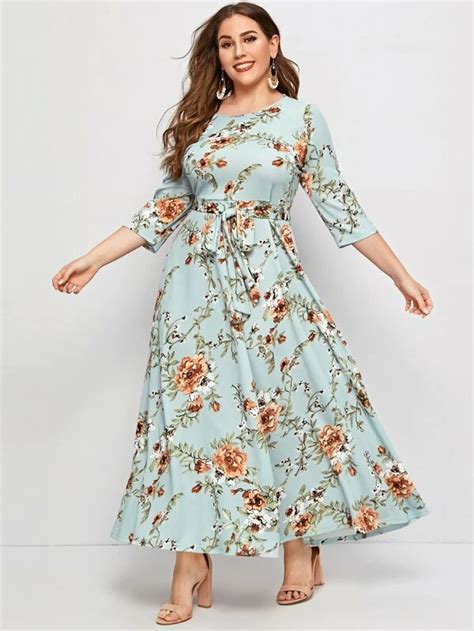 Shein Clasi Plus Floral Print Self Belted Dress Shein Usa