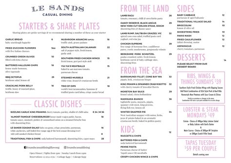 Menu at Le Sands Casual Dining restaurant, Illawong