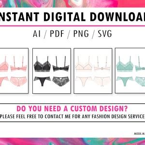 Lingerie Cad Sketch Drawing Fashion Design Vector Wireless Bra Panty Flat Color Adobe