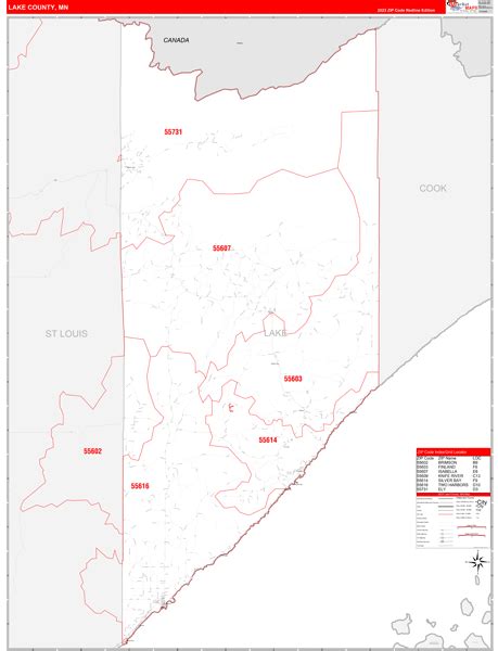 Lake County Mn Zip Code Wall Map Red Line Style By Marketmaps Mapsales