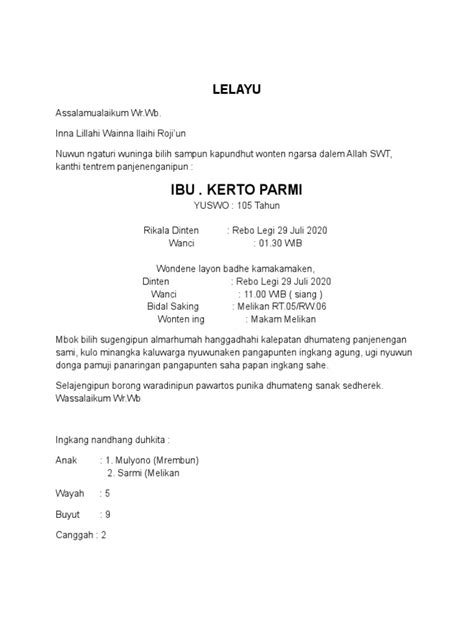 Contoh Kabar Lelayu Pdf