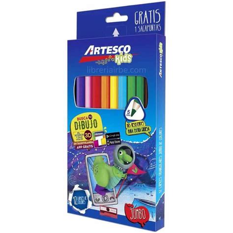 Set de 12 Lápices de Colores Jumbo Triangulares Sacapuntas Artesco