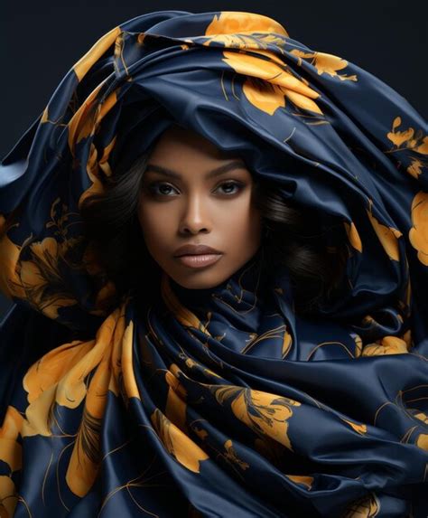 Premium Photo Woman Wearing Blue And Yellow Scarf