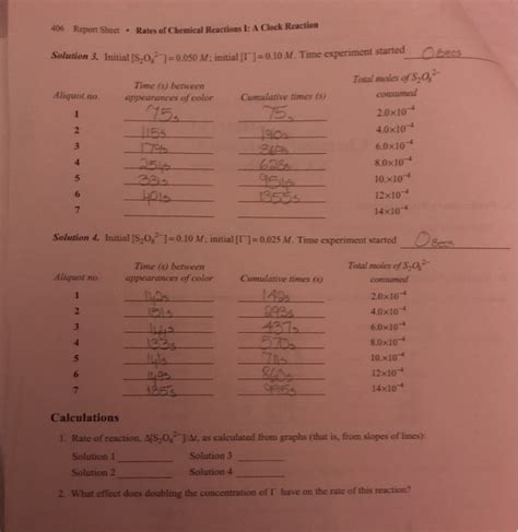 Solved Report Sheet Experiment Rates Of Chemical Chegg