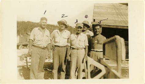 Five Navy Seabees Stand Outside On Base Philippines C 1945 The