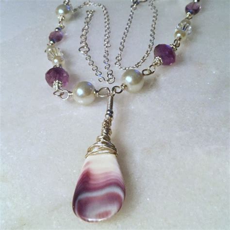 Handmade Wampum Necklace With Genuine Amethyst Swarovski Crystals And