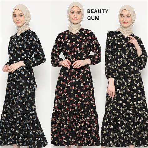 Jual Gamis Shakila Fishtail Maxi Dressdress Motif Bunga Korean Style