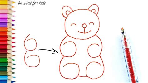 Teddy Bear Drawing Easy Step By Step With Number 6 Youtube