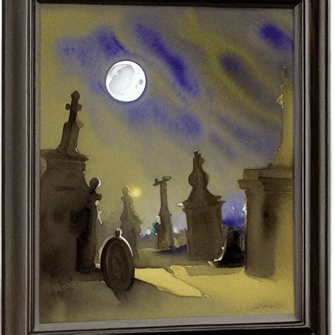 Watercolour Night Scene Graveyard Moon Stars John Singer Sargent