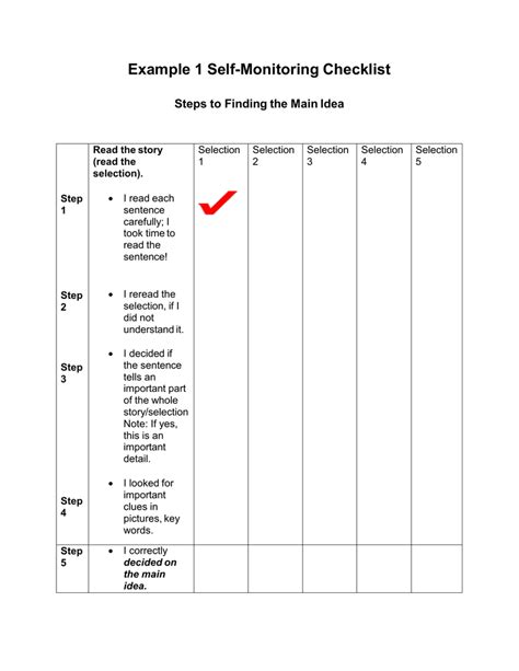 Example 1 Self Monitoring Checklist