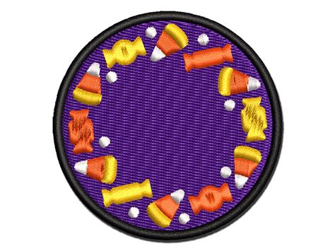 Halloween Candy Round Border Multi Color Embroidered Iron On Or Hook And Loop Patch Applique