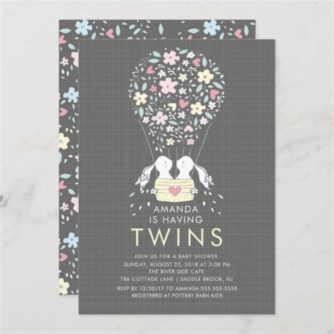 Hot Air Balloon Bunny TWINS Baby Shower Invitation Zazzle
