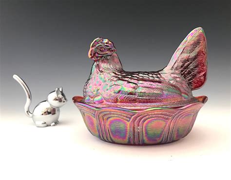 Fenton Glass Iridescent Red Glass Hen On Nest Chicken Lovers Unite