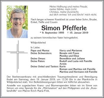 Traueranzeigen Von Simon Pfefferle Allg Uer Zeitung