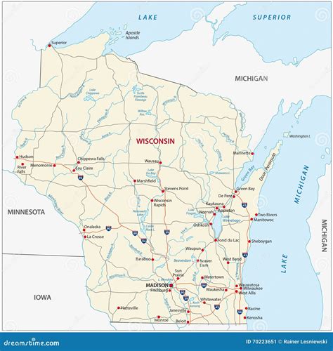 Large Detailed Roads And Highways Map Of Wisconsin State With National ...