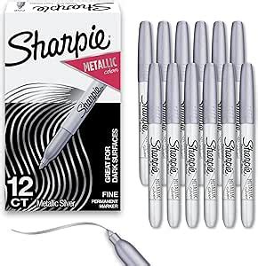 Sharpie 39100 Metallic Permanent Markers Fine Point Silver 12 Count