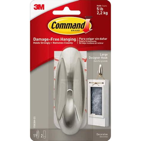 Command 5 Lbs Large Brushed Nickel Designer Hook 2 Hook 4 Strips