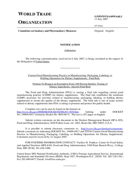 Fillable Online WTO Sanitary And Phytosanitary Measures SPS