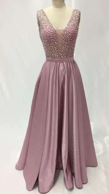 Pale Mauve Evening Dresses 2017 V Neck V Back Floor Length Slive