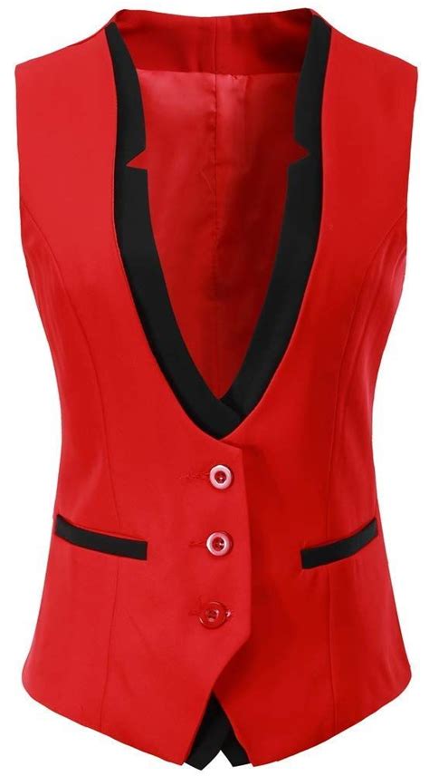 Womens Suit Vest V Neck Slim Fit Business Office 3 Button Dressy