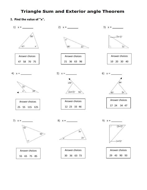 Free Worksheet Triangle Sum And Exterior Angle Theorem Answers