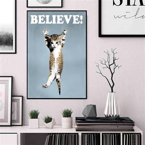 Believe Cat Poster Funny Cat Wall Art Cat Lovers Poster Etsy Canada