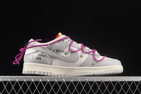 Off White X Nike SB Dunk Low Lot 45 Of 50 Neutral Grey Magenta DM1602