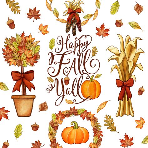 Happy Fall Y'all Clipart. Instant Digital Download. Pumpkins, Corn ...