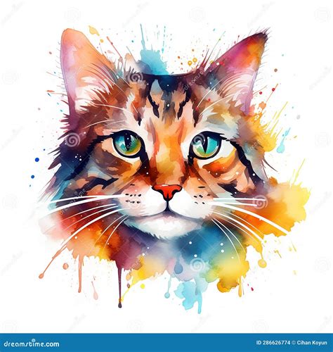 Adorable Watercolor Cat Drawing with White Background Stock Photo ...