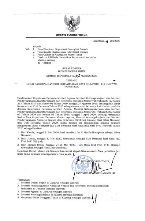 Surat Edaran Bupati Flores Timur No Bkpsdmd Kesra