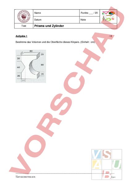 Arbeitsblatt Prisma und Zylinder Geometrie Körper Figuren